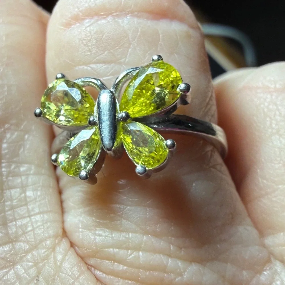 Sterling Silver Butterfly citrine‎ Ring Pear Stones Statement Whimsical fairy